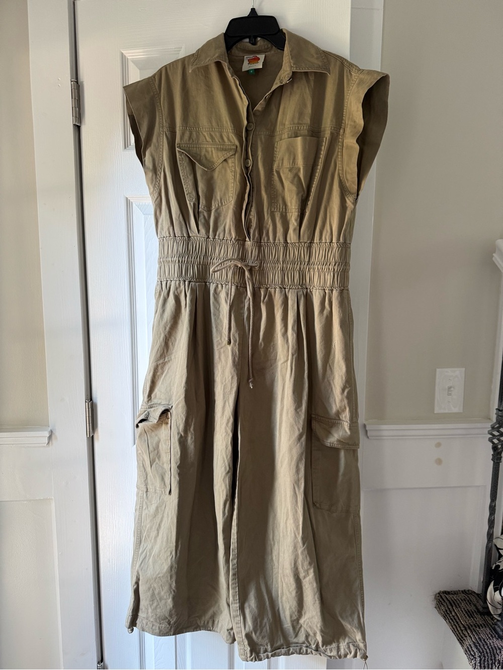 Farm Rio Cotton Utility Jumpsuit khaki Size Medium EC2